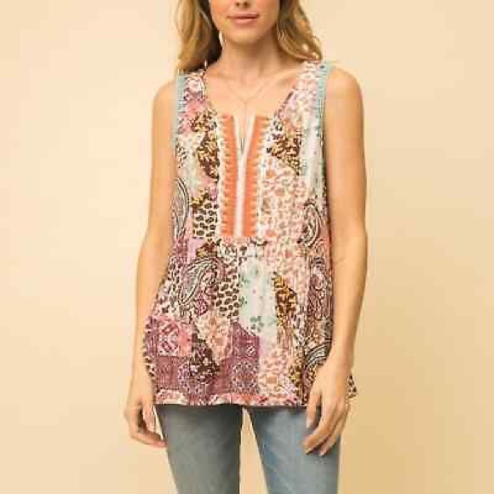 New mystree crochet trim peplum top ivory combo S